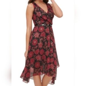 NWT TOMMY HILFIGER CHIFFON SLEEVELESS MIDI Floral V-Neck Dress